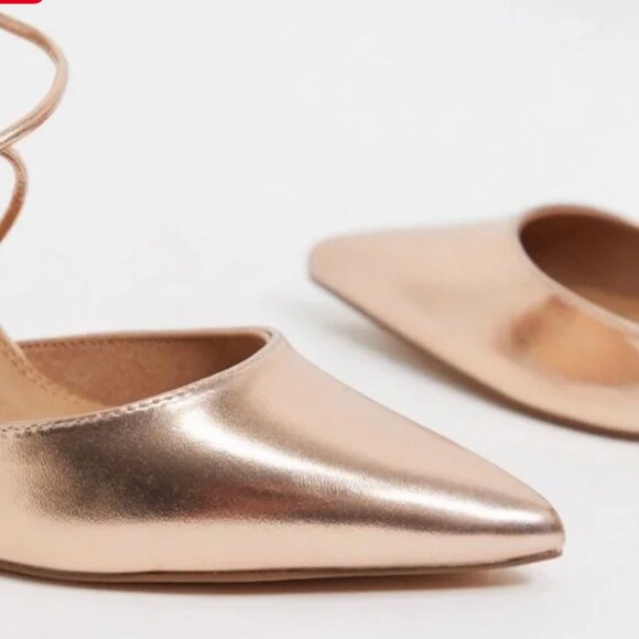 ASOS DESIGN Power Trip Tie Leg Block Heels in Rose Gold - 8 - Picture 8 of 8